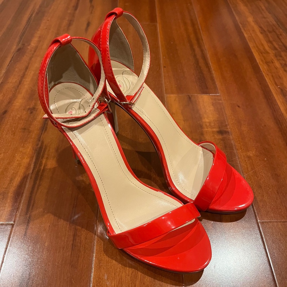 Red Patent Heels‎ Pumps My Delicious Shoes Jaiden-H Ankle Strap Stiletto Size 8